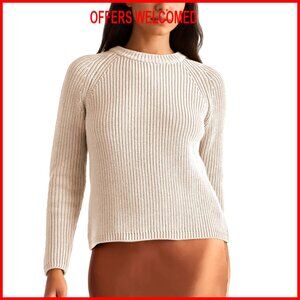 Cotton Fisherman Knit Pullover Sweater Crewneck Long Sleeve